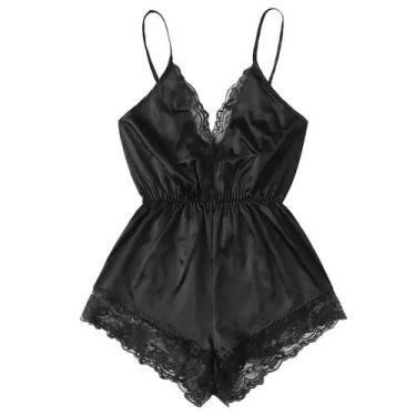 Imagem de Body Lingerie de Renda com decote em v para Body ElaShopp, Preto, XG