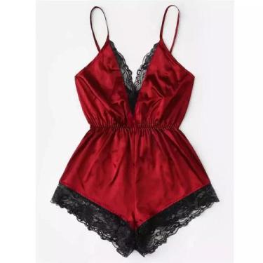Imagem de Body Lingerie de Renda com decote em v para Body ElaShopp, Vermelho, X