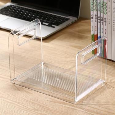 Imagem de TONSNY Organizador de suporte de livros de plástico transparente para mesa, suportes de livros com protetor lateral, estante de livros infantis com economia de espaço, C 21 cm x L 15,9 cm