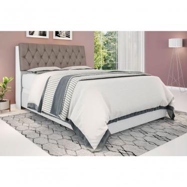 Imagem de Cabeceira Box Queen Isis Branco Com Capitonê Bege Escuro