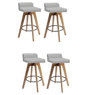Imagem de Kit 04 Banqueta Alta Giratória Rute Madeira Balcão Bistrô Cozinha Suede Bege