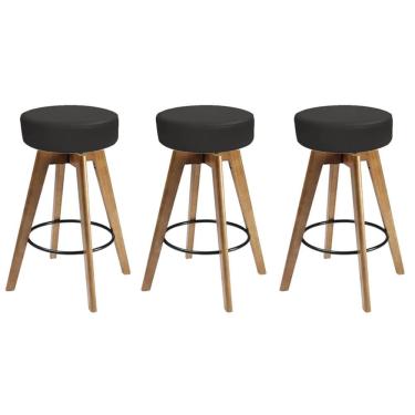 Imagem de Kit 03 Banqueta Alta Redonda Giratória Elsa Madeira Balcão Bistrô Cozinha Sintético Cinza