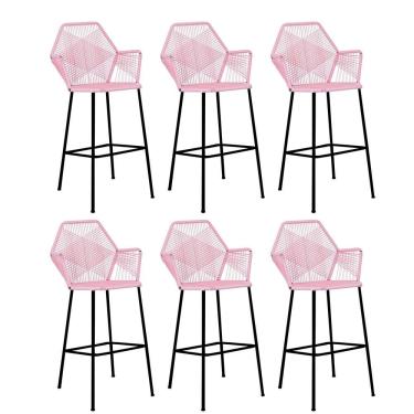 Imagem de Kit 06 Banqueta Alta Sttar Cozinha Ferro Preto Fibra Rosa Bebê