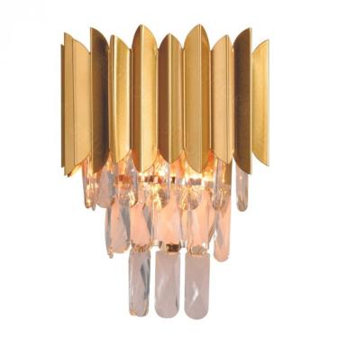 Imagem de Arandela Metal Dourado Com Cristais Transparentes 2 Lâmpadas E14 - Sindora Única Unic