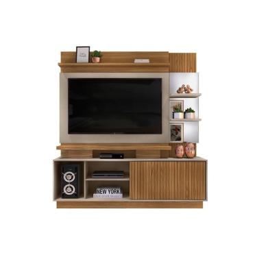 Imagem de Estante Para Sala Lupi Tv Até 55 Polegadas C/ 1 Porta De Correr E 3 Nichos Carvalho/griz - Dj Móveis