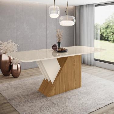 Imagem de Mesa De Jantar 200X90Cm Tampo Vidro/Mdf Canto Arredondado Epic Nature/Off White