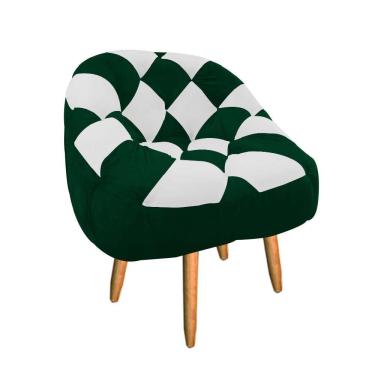Imagem de Poltrona Redonda Dama Suede Verde E Branco Pés Palito Natural - D'rossi