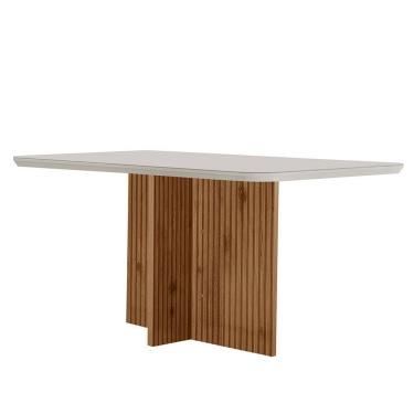 Imagem de Mesa de Jantar Olimpia Retangular Vidro 120cm Off White com Base em MDF Estilo Moderno