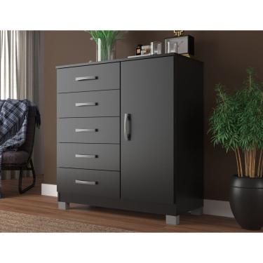 Imagem de Cômoda Sapateira Com Pés 1 Porta 5 Gavetas Preto
