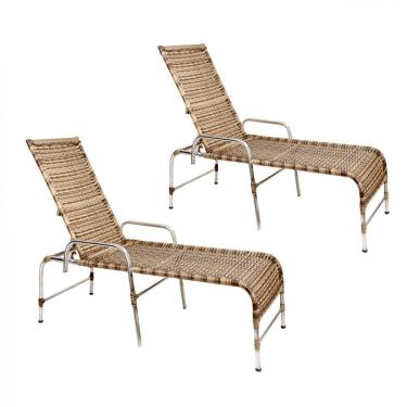 Imagem de 2 Espreguiçadeiras Decorativa Para Piscina Jardim Trama Cappuccino