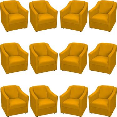 Imagem de Kit 12 Poltronas Mila Pé De Plástico Cromado - Mostarda Suede