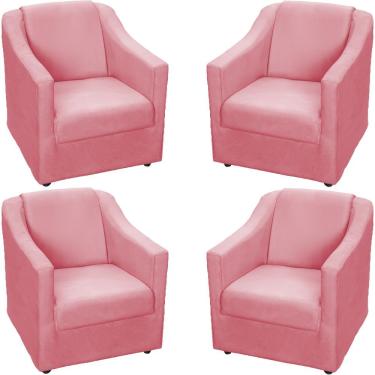 Imagem de Kit 4 Poltronas Mila Pé De Plástico Cromado - Rosê Suede