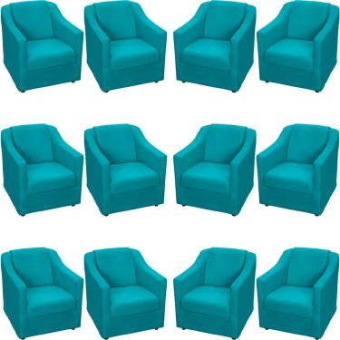 Imagem de Kit 12 Poltronas Mila Pé De Plástico Cromado - Azul-turquesa Suede