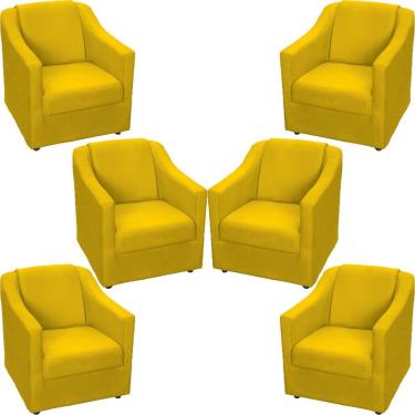 Imagem de Kit 6 Poltronas Mila Pé De Plástico Cromado - Amarelo Suede