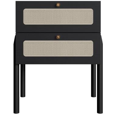 Imagem de Mesa De Cabeceira 02 Gavetas Com Telinha Pés Madeira Moss A03 Nero Preto