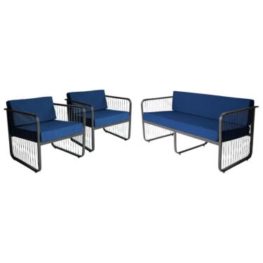 Imagem de Conjunto 2 Poltronas E Namoradeira Fibra Sintética Santiago Preto-azul