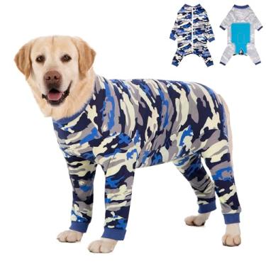 Imagem de Traje de recuperação de cães com zíper total pós-cirurgia para cães grandes e médios, body para evitar lamber e mastigar feridas, macacão alternativo de cone (camuflagem, 4GG)