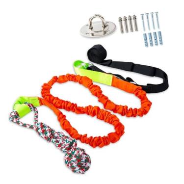 Imagem de Ｂｅｓｇａ Corda para cães com vara de mola, brinquedo de puxar bungee para áreas externas, brinquedo interativo de puxar corda resistente para cães de médio e, Laranja