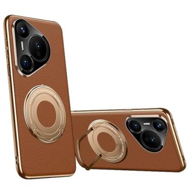 Imagem de LTLMYDAM Capa magnética para Huawei Pura 70 Ultra/70 Pro/70 Pro+/70, capa de couro com suporte de anel, proteção de lente de metal, carregamento sem fio, laranja, 70 Pro+