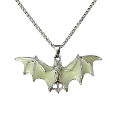 Imagem de YWMAN Colar com pingente de morcego que brilha no escuro, corrente de aço inoxidável, joia gótica de Halloween, 1.5 Inches, Aço inoxidável, Sem Pedra Preciosa
