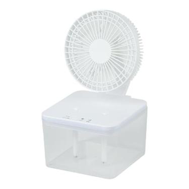 Imagem de Ioensy Ventilador de mesa com umidificador de ar recarregável com luz de atmosfera colorida Ventilador de mesa para acampamento, viagem, escritório, verão, 1200mah