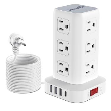 Imagem de SMALLRT Cabo De Extensão 16,5 Pés Comprimento, Protetor Contra Surtos Energia Em Torre Régua Com 12 Tomadas Usb E 4 Portas (1 C), Extensor Tomada Plana Proteção Sobrecarga Para Escritório Doméstico