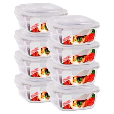 Imagem de Kit 8 Potes 800ml de Vidro Marmita Tampa Hermetico Não Vaza - QUALITY 