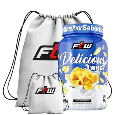 Imagem de DELICIOUS 3 WHEY 900G + MOCHILA IMPERMEAVEL ESPORTIVA BRANCA (CORN FLAKES)-Unissex