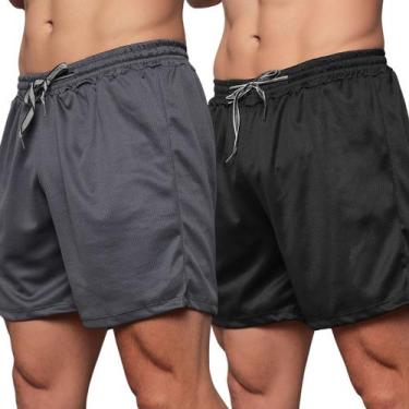 Imagem de Kit 2 Short Dry Fit Bermudas Masculino Duas Camadas - EwG, Cinza, Pret