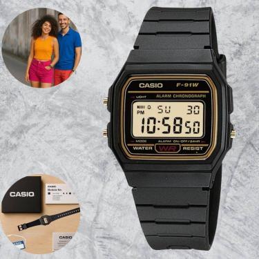 Imagem de Relógio Casio Retrô F-91WG-9QDF Unissex Feminino Masculino Esportivo Preto Alarme e LED Resistente Aágua Leve Confortável Estilo Urbano