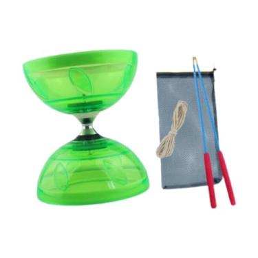 Imagem de predolo Brinquedo de diabolo chinês com bolsa de transporte e rolamento triplo para diversão ao ar livre, Verde