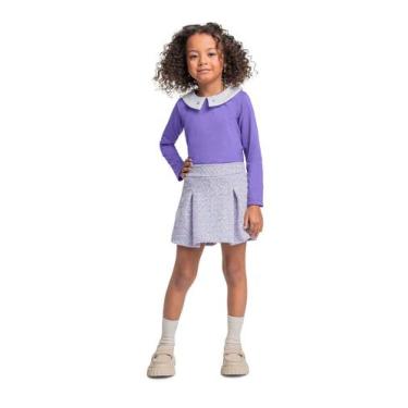 Imagem de Conjunto com Blusa Manga Longa e Short-Saia para Menina Quimby, Roxo, 