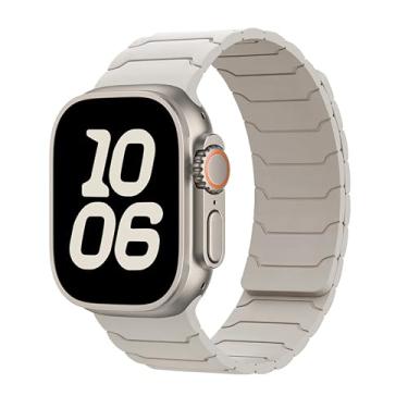 Imagem de Pulseira de silicone magnética compatível com Apple Watch Ultra 2 de 49 mm, 46 mm, 45 mm, 44 mm, 42 mm, 41 mm, 40 mm e 38 mm, SE (Starlight, 49 mm/46 mm/45 mm/44 mm/42 mm (série 3))