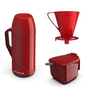 Imagem de Kit Garrafa Térmica Para Café 1 Litro Com Açucareiro 350ml Suporte Par