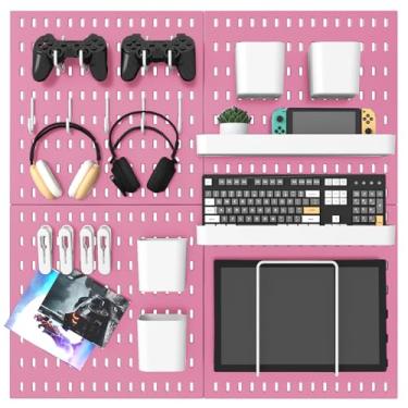 Imagem de MULSAME Kit de combinação de Pegboard, conjunto de armazenamento montado na parede de 64 x 64 cm com 4 quadros de fixação e 20 acessórios para pendurar, organizador de placas de fixação