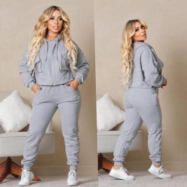 Imagem de Conjunto Moletom feminino estiloso calça jogger blusa capuz - Fábrica 