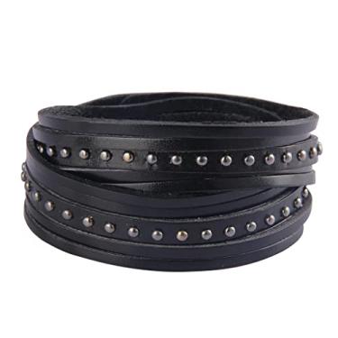 Imagem de JAOYU Pulseira de couro punk pulseira de couro gótico pulseira de rock pulseira de motociclista para homens pulseira de couro preta joias feitas à mão - presentes para meninos adolescentes, Large,