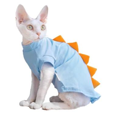 Imagem de QBLEEV Roupas para gatos Sphynx, camisetas de gato com design de dinossauro apenas para gatos, suéter de gato sem pelos, roupas de uso diário para gatos Devon Rex para o verão, camisetas de fantasia