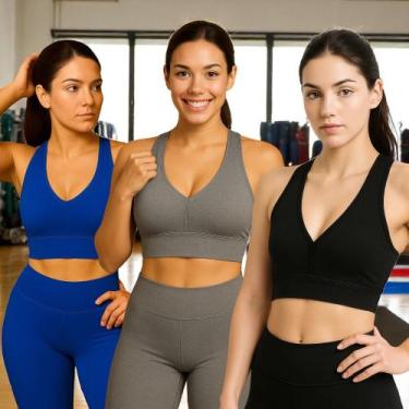 Imagem de KIT 3 Tops ALÇA MÉDIA Bojo Fitness Slim Suplex Sutiã Esportivo Corrida