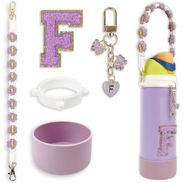 Imagem de Conjunto de monograma fofo de bota de silicone compatível com garrafa de água Owala 947 ml - Acessórios perfeitos para Owala Tumbler, Owala Free Sip, Pink Owala, Black Owala, copo de café owala (roxo