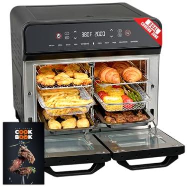 Imagem de KocinaHome Forno Air Fryer De Zona Dupla De 24 Qt Com Espeto Rotativo, Mini Forno Digital Grande De 1800 W, 10 Em 1, Airfryer De Bancada, Forno De Convecção Elétrico E Grelha, Interior De Aço Inoxid