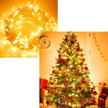 Imagem de Pisca Cordão 100 Lâmpadas LED Amarelo Fio Branco De 220v 10M