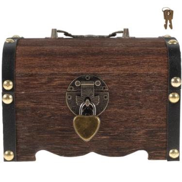 Imagem de NUOBESTY Cofrinho, caixa de tesouro vintage de 14 x 10 cm, caixa de madeira para economizar dinheiro, para armazenamento de moedas, decoração de casa, lembrancinhas de festa