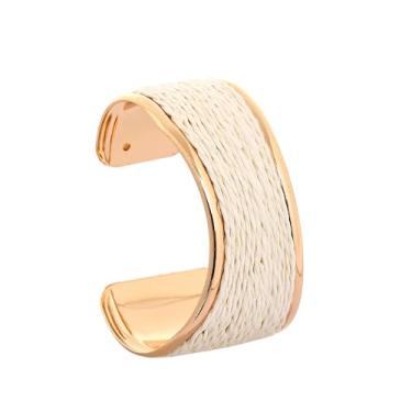 Imagem de Pulseira feminina de ráfia, colorida, grossa, declaração, onda irregular, férias, tropical, praia, primavera, verão, pulseira aberta à mão, boho, acessórios de bijuteria, One Size, Ráfia, Sem Pedra