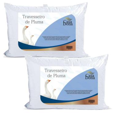 Imagem de Kit 2 Travesseiros Pluma de Ganso 50x70cm Casa Dona 200 Fios Branco
