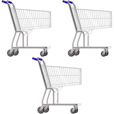 Imagem de Kit 3 Carrinho De Supermercado Simples 90 Litros Aço Carbono Para Compras Amapá