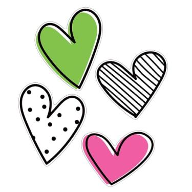 Imagem de Recortes de coração Carson Dellosa Kind Vibes — Bolinhas extragrandes e listradas azul, verde, laranja, rosa, roxo, detalhes de quadro de avisos de coração amarelo (12 peças)