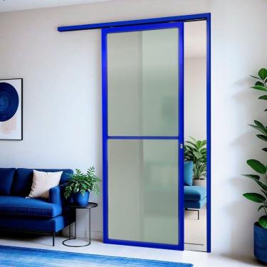 Imagem de Porta De Correr Suspensa 210cm X 70cm Vidrao Dir L.25 Brimak Azul