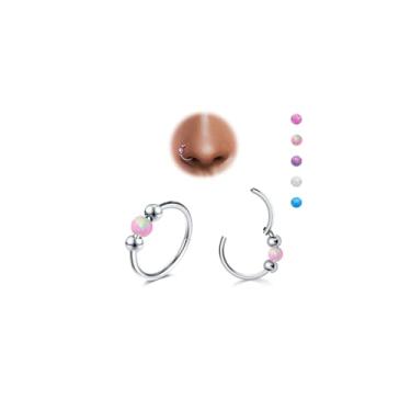 Imagem de DGhera 2 peças de anéis de nariz opala 18G para mulheres, piercing de nariz de titânio G23 para hélice, tragus, concha, torre, piercing de orelha piercing de nariz (brincos de prata e opala rosa)