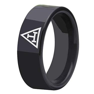 Imagem de Anel de casamento de carboneto de tungstênio de tubo preto de 8 mm com design de símbolo de arco real maçônico, gravação personalizada sem anéis, Metal